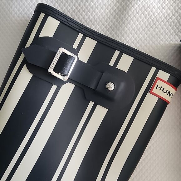 Hunter Black and White Striped Rain Boots - Picture 4 of 8